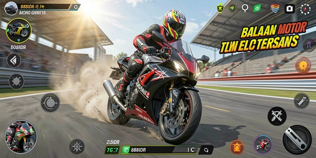 Tampilan mendebarkan dari gameplay balapan motor di 888IDR.
