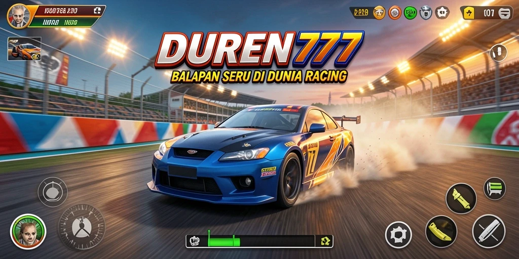 Screenshot DUREN777 menampilkan aksi balapan mendebarkan di lintasan.