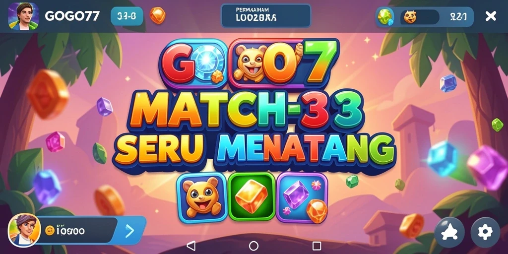Screenshot gameplay GOGO77 menunjukkan aksi mencocokkan buah-buahan yang seru.