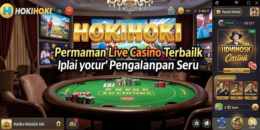 Screenshot HOKIHOKI menampilkan dealer live yang berinteraksi dengan pemain dalam permainan kasino yang mendebarkan.