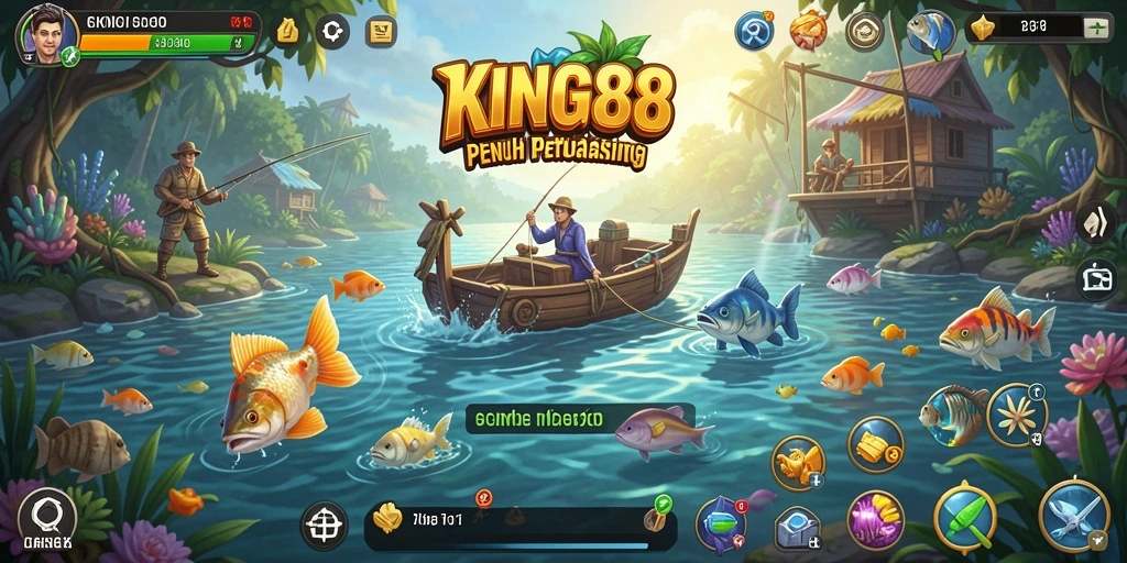 Tampilan gameplay seru dalam KING88 saat memancing ikan besar.