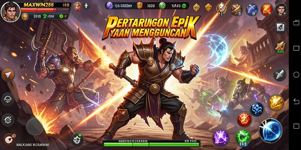 Tampilan gameplay intens di MAXWIN288 dengan pertarungan yang menegangkan.