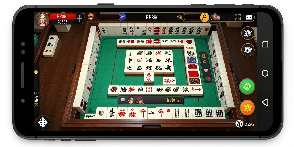 Tangkapan layar utama RP886 menampilkan gameplay Mahjong yang seru.