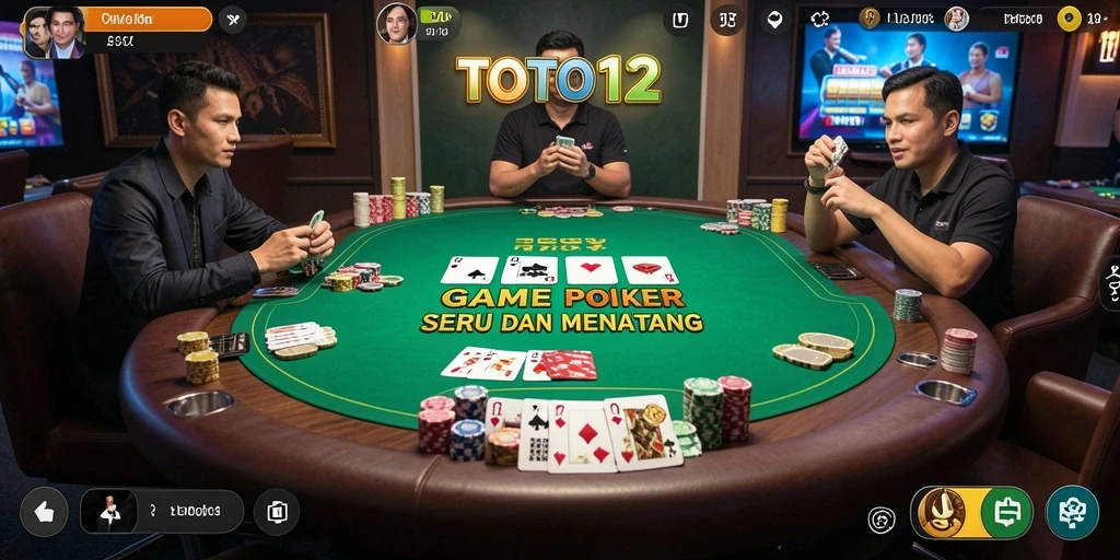 Tampilan gameplay seru dalam aplikasi TOTO12 yang menampilkan permainan Poker.