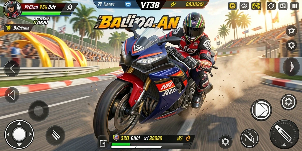 Tampilan gameplay VT38 yang menegangkan dan penuh aksi balapan motor.