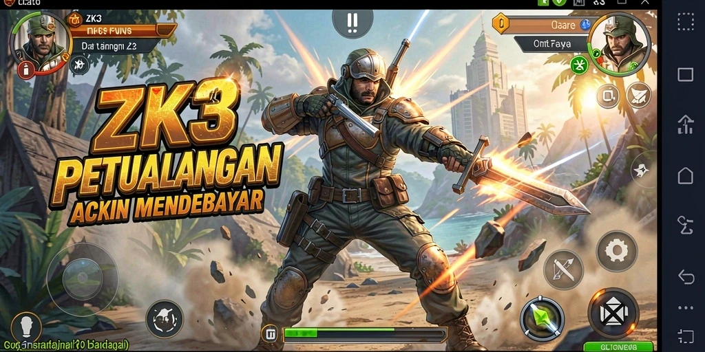 Screenshot gameplay ZK3 yang menunjukkan aksi mendebarkan.